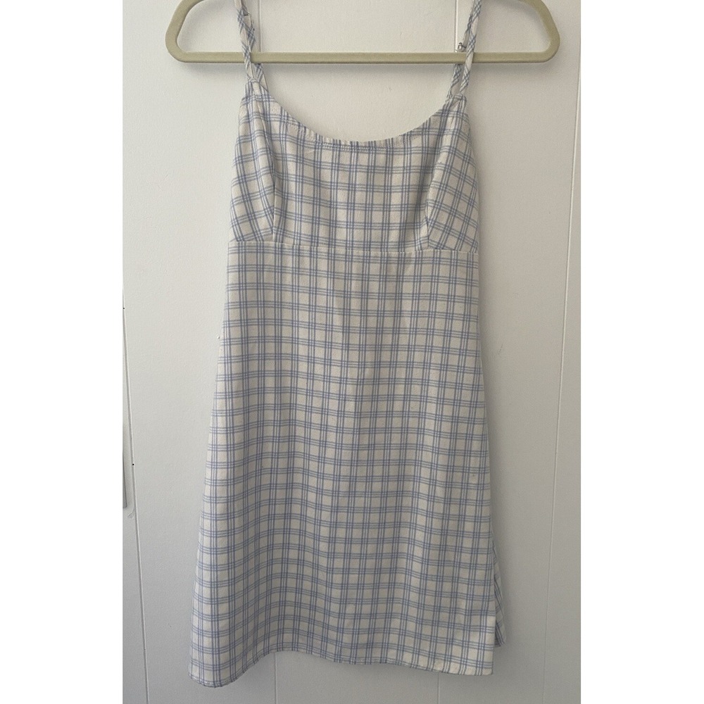 Brandy Melville Light Blue & White Plaid Sleeveless Flannel Dress With Belt O/S